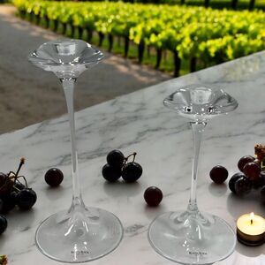 Kosta Boda 2-Candlesticks Handblown Glass 9" & 10.5” K.Engman JH1807 From Sweden